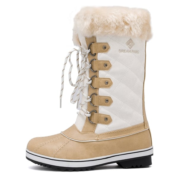 Mid-Calf Fur Snow Boots - BEIGE WHITE - 1